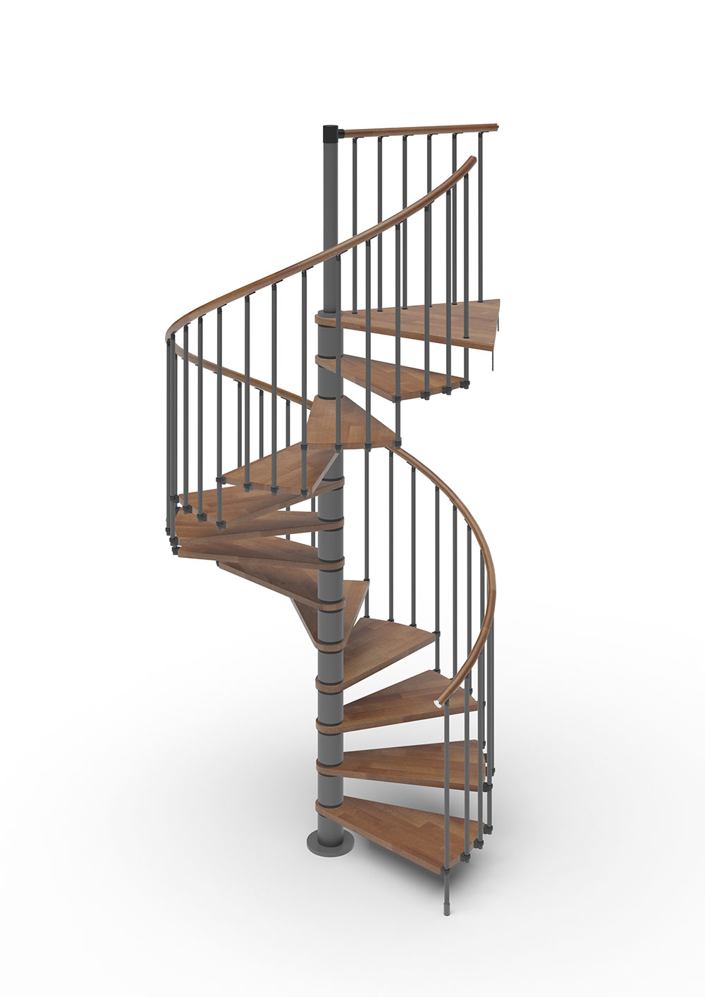 Phola Delux Spiral Staircase---Dark-Grey-Steel---Walnut-stain