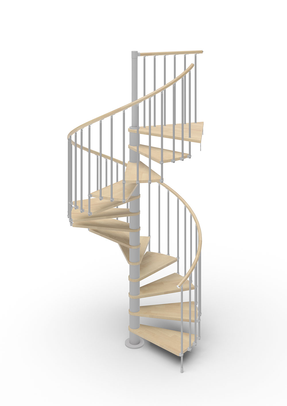 Phola Delux Spiral Staircase--Silver-Grey-Steel---Natural-varnish